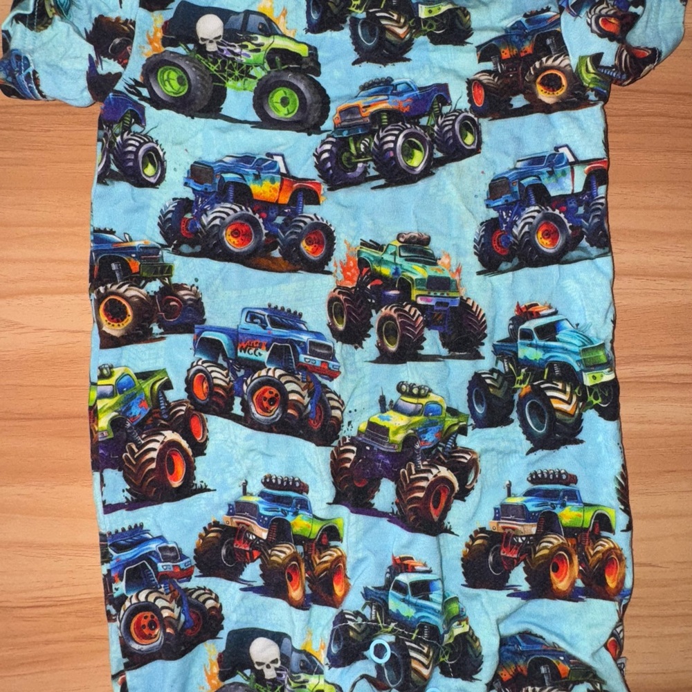 BAMBOO Kids One Piece - Blue with Monster Trucks